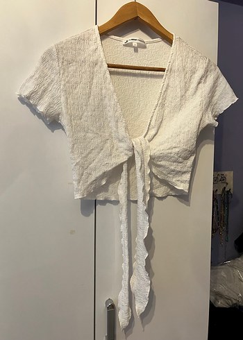 Kısa Beyaz Bürümcük Bohem Crop Bluz - Görsel 2