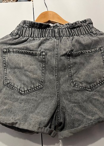 Gri Paperbag Mom Jean Şort - Görsel 4