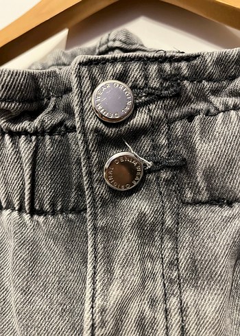 Gri Paperbag Mom Jean Şort - Görsel 2