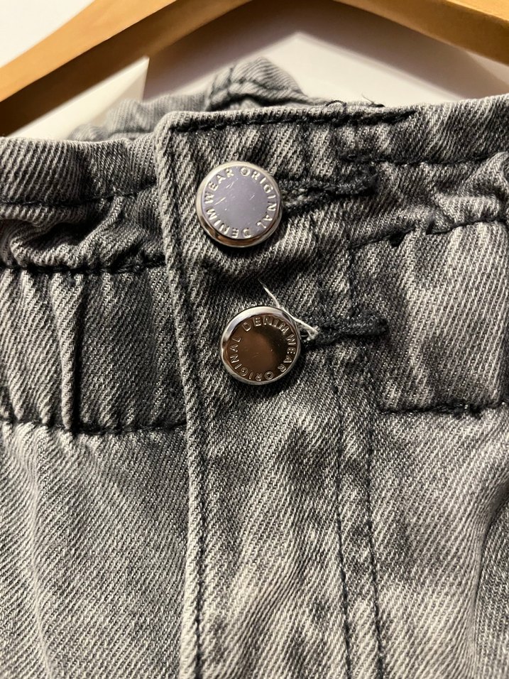 Gri Paperbag Mom Jean Şort - Görsel 2