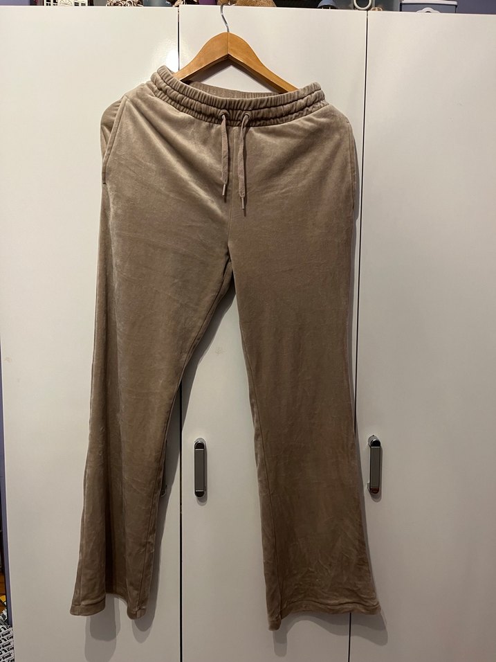 H&M Kadın Açık Kahverengi Kadife Salaş Sweatpant - Görsel 3