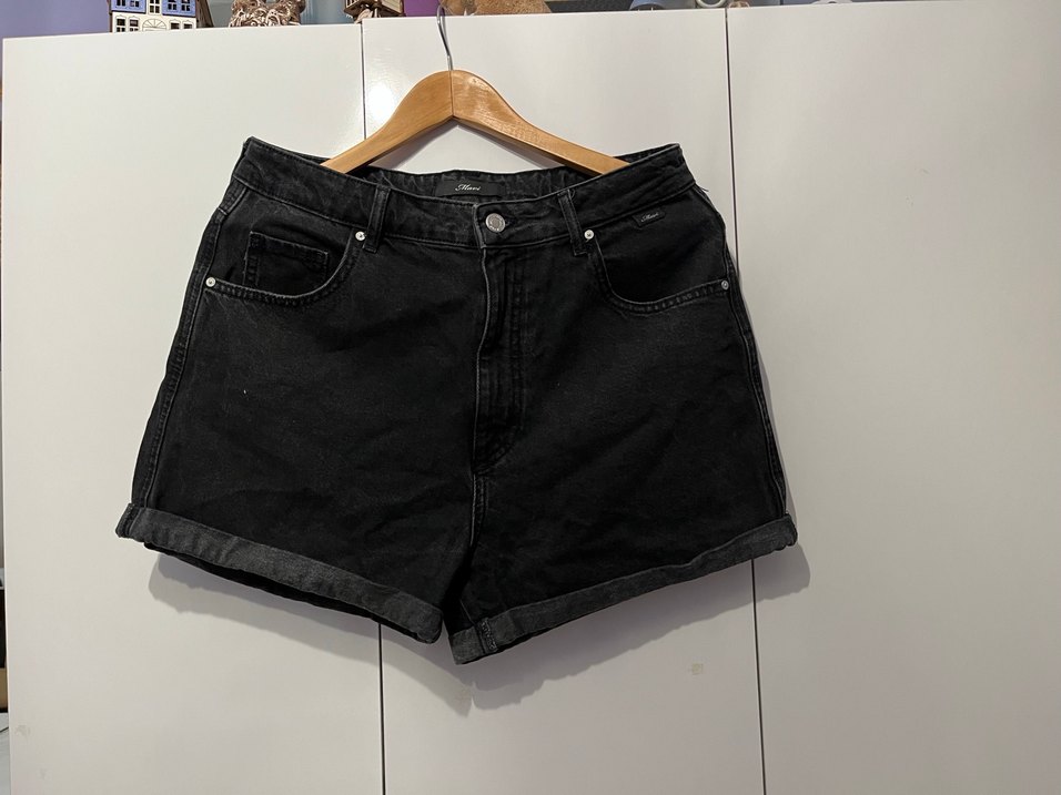 Mavi Siyah Bol Kesim Mini Denim Şort - Görsel 2