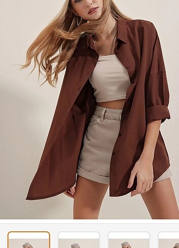 Oversize basic kahverengi gömlek 
