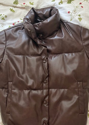 Stradivarius Kahverengi Kadın Deri Kışlık Mont - Görsel 3