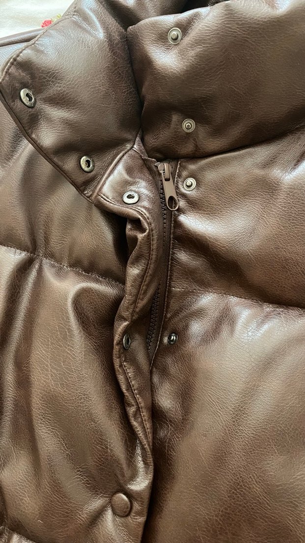 Stradivarius Kahverengi Kadın Deri Kışlık Mont - Görsel 4