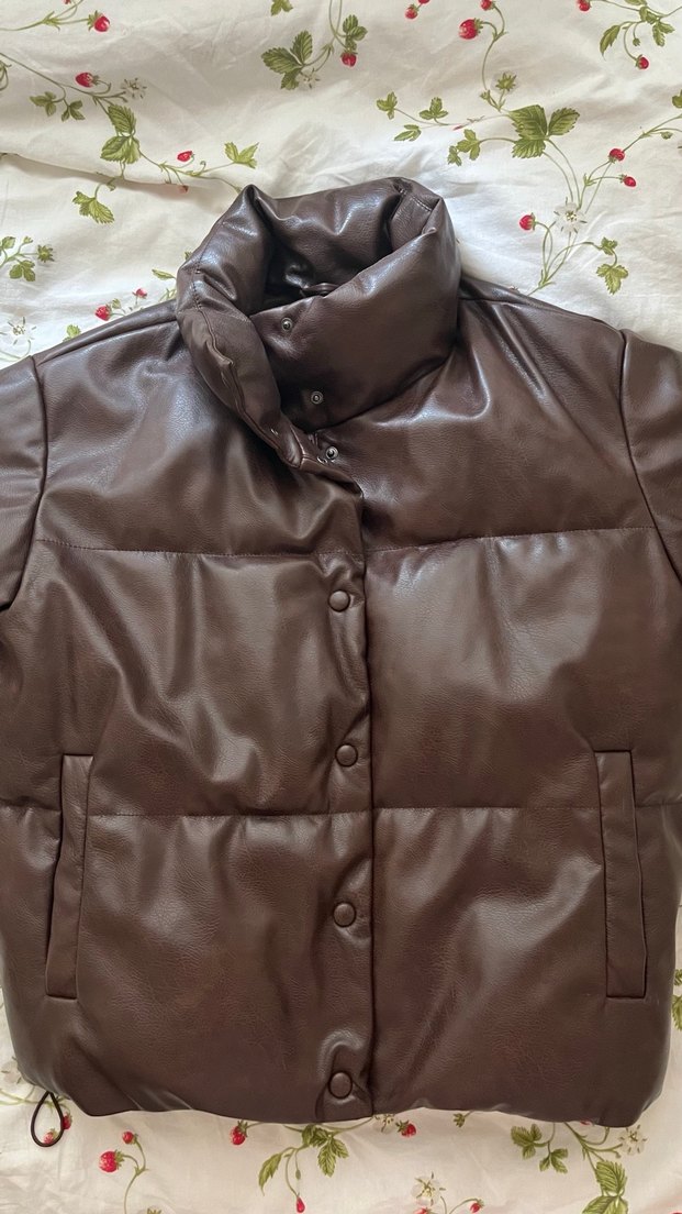 Stradivarius Kahverengi Kadın Deri Kışlık Mont - Görsel 3