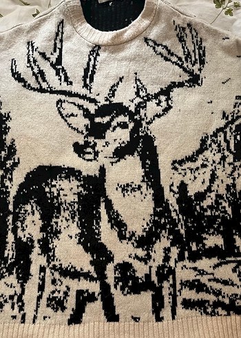 Geyik Desenli Örgü Kadın Kazak - Görsel 2