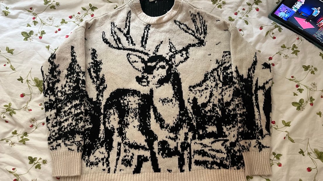 Geyik Desenli Örgü Kadın Kazak - Görsel 2