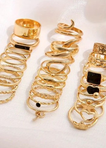 swarovski Bohem Tarz Altın Renkli Boncuklu Kadın Yüzük Seti