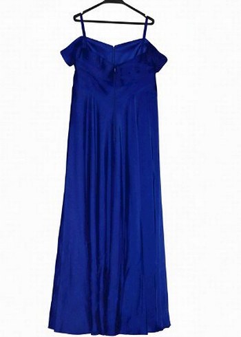 Saks Mavisi Saten 
Omuz Yırtmaçlı Gece Elbisesi Mezuniyet-Davet - Görsel 2