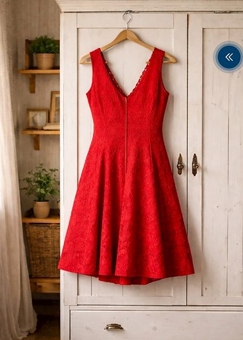 VEDAT Marka Şık Kırmızı Dantel Elbise (Büyük Beden) - Görsel 2