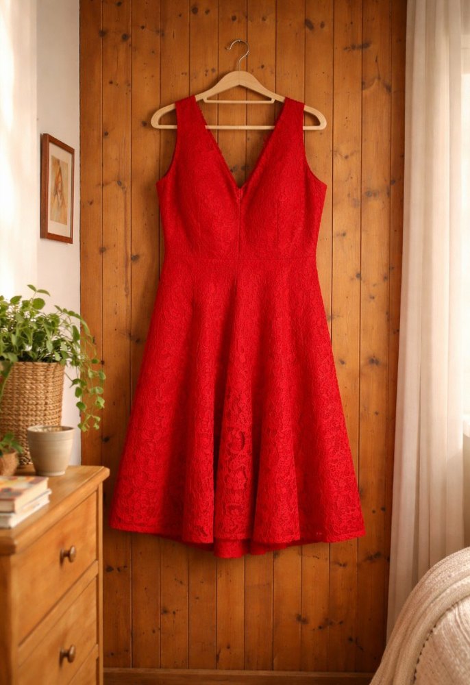 VEDAT Marka Şık Kırmızı Dantel Elbise (Büyük Beden) - Görsel 3