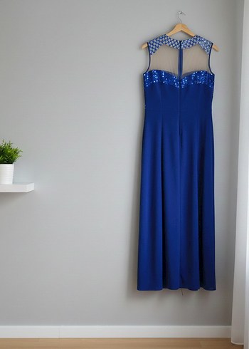 Gece Mavisi Payetli Transparan Maksi Boy Abiye Nişan Elbisesi - Görsel 3