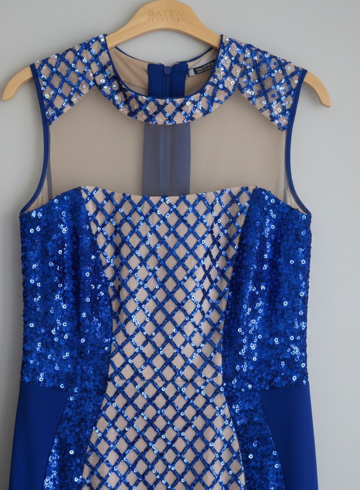 Gece Mavisi Payetli Transparan Maksi Boy Abiye Nişan Elbisesi - Görsel 2