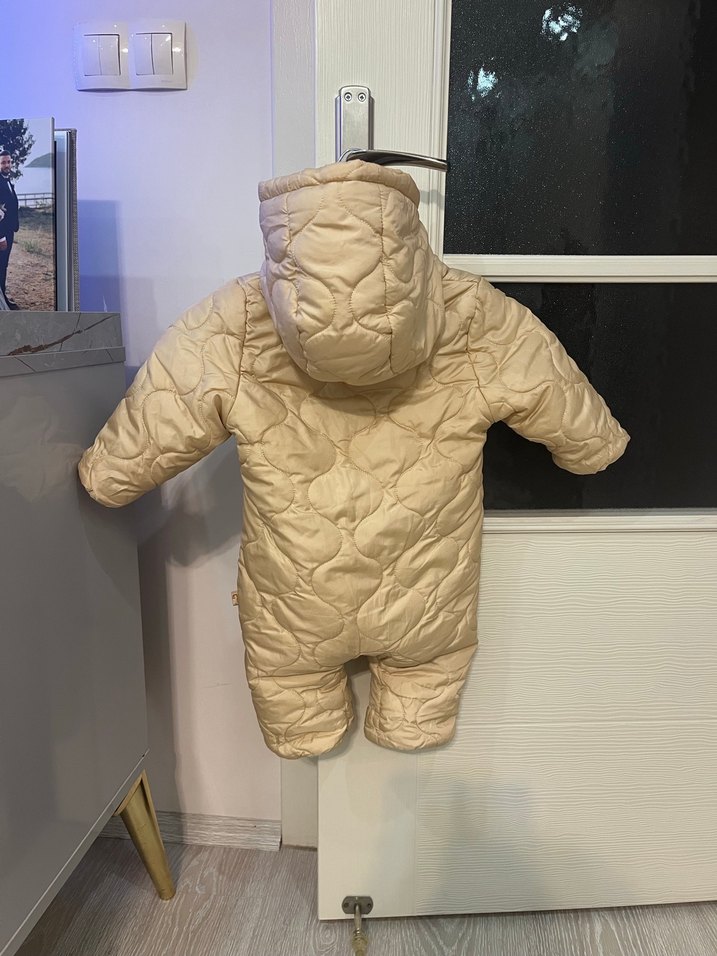 Bej Bebek Kız Şişme Tulum Kapüşonlu - Görsel 2