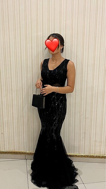 Diğer 40/L beden likralı balık siyah pullu kadın abiye