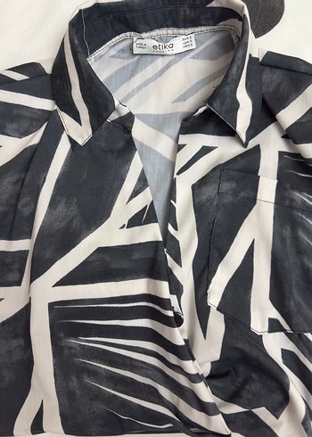 Diğer Siyah Beyaz Zebra Desenli Kısa Gömlek
