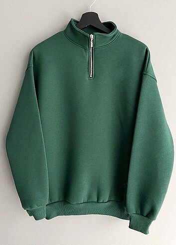 Yeşil Kapüşonlu Sweatshirt Üst 3 İplik Şardonlu