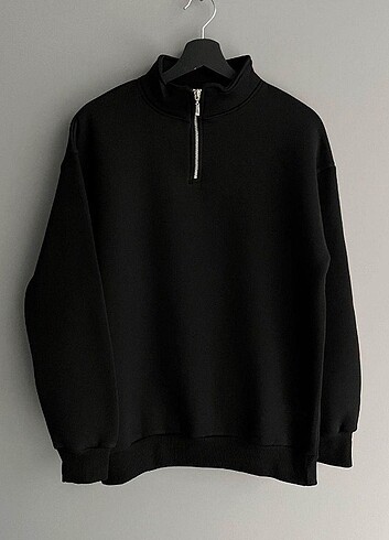 Yarım Yaka Kapüşonlu Sweatshirt Üst 3 İplik Şardonlu