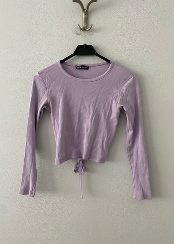 Uzun Kollu Mor Crop Top Kadın