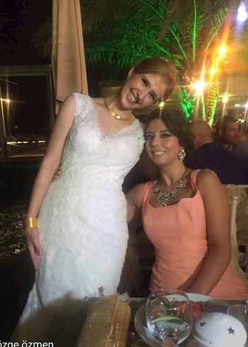 Pembe Drapeli Uzun V Yaka Abiye Elbise - Görsel 3