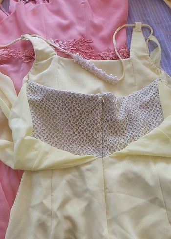 Dantel İşlemeli sari Straplez Midi Elbise - Görsel 2