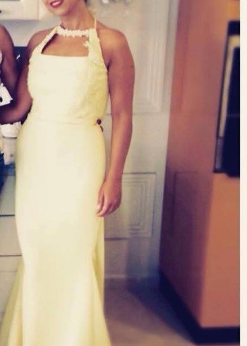 Dantel İşlemeli sari Straplez Midi Elbise - Görsel 10