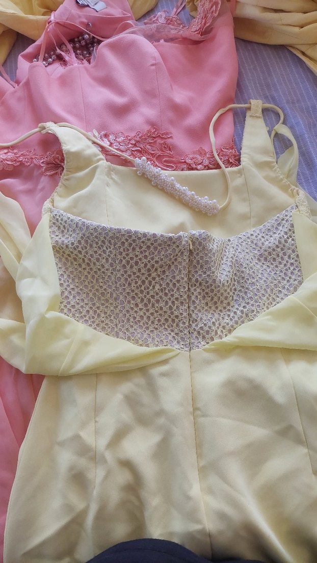 Dantel İşlemeli sari Straplez Midi Elbise - Görsel 2