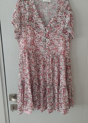 Pembe Bohem Kısa Kollu Midi Elbise - Görsel 2