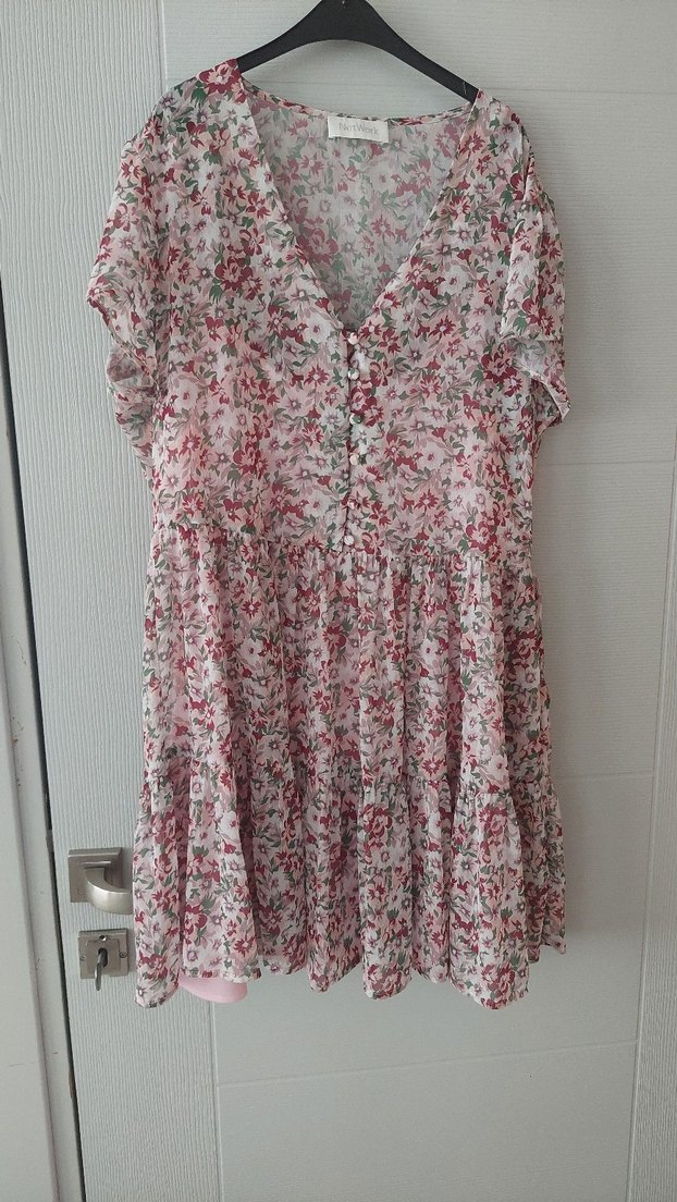 Pembe Bohem Kısa Kollu Midi Elbise - Görsel 2