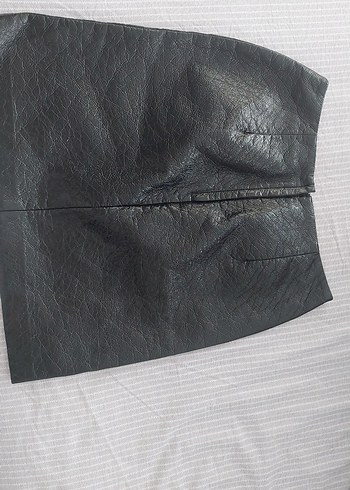 Siyah Deri Pilili Midi Mini Etek - Görsel 2