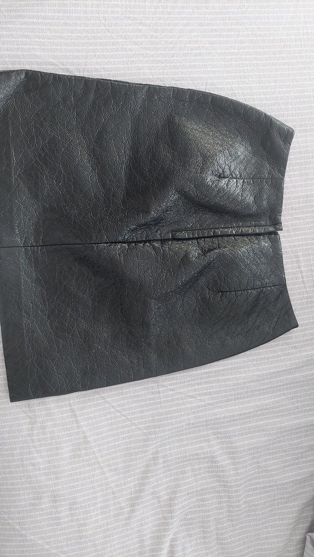 Siyah Deri Pilili Midi Mini Etek - Görsel 2