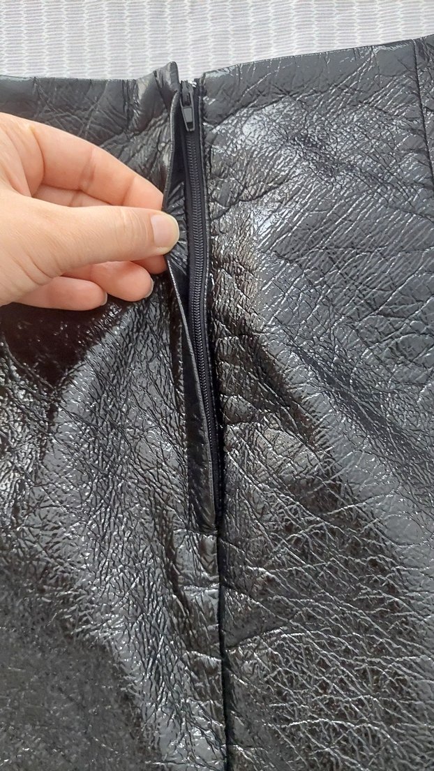 Siyah Deri Pilili Midi Mini Etek - Görsel 3