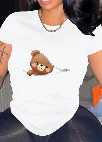 Diger Kadın Kahverengi Baskılı Kısa Kollu Tişört - Görsel 7