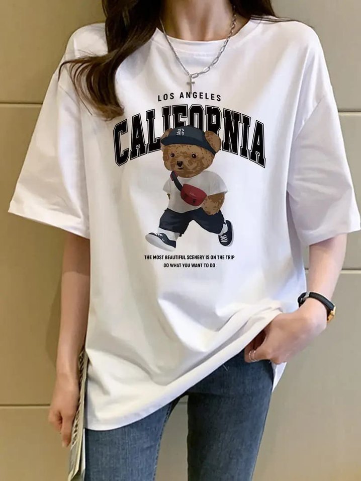 Diger Kadın Kahverengi Baskılı Kısa Kollu Tişört - Görsel 5