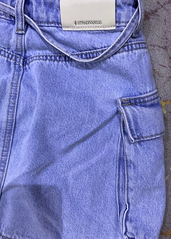 34 Beden mavi Renk Tokalı Mavi Denim Mini Etek