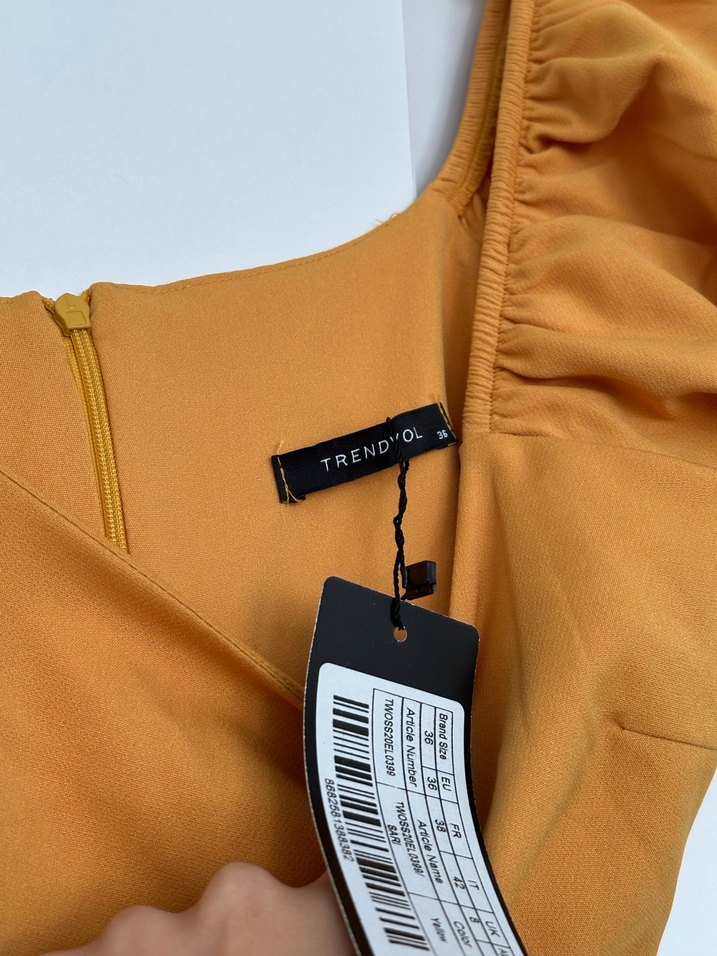 Sarı Mini kare Yaka Kısa Kollu elbise etiketli 36 beden - Görsel 4