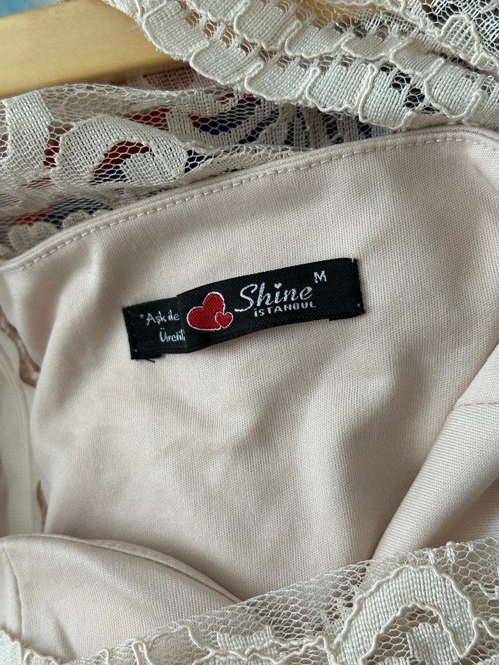 Bej Dantelli Uzun Kollu Uzun Abiye Elbise - Görsel 4