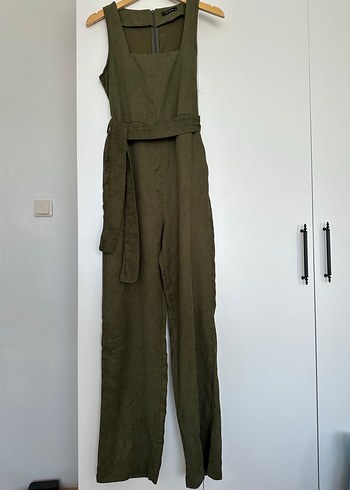 Kadın Haki Kemerli Askılı Tulum 36 beden - Görsel 3