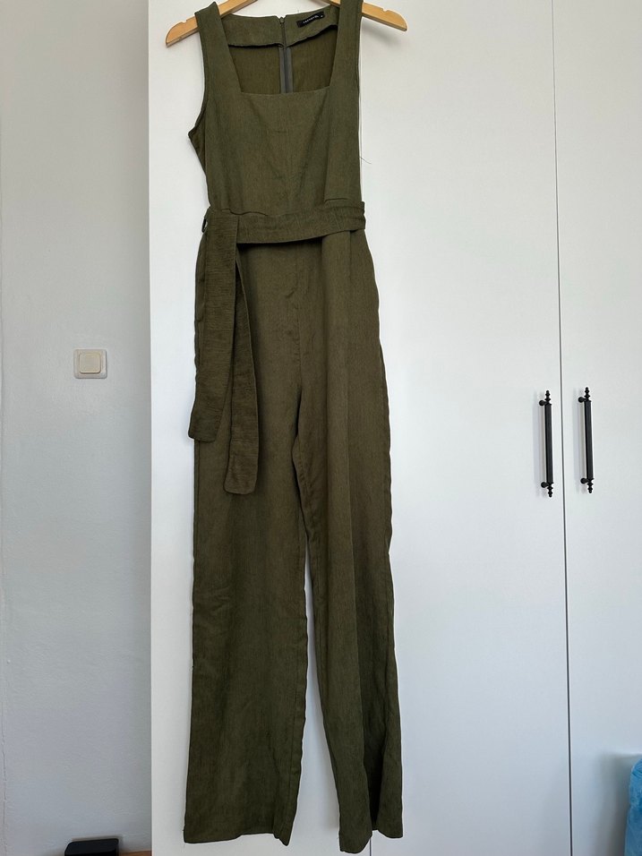 Kadın Haki Kemerli Askılı Tulum 36 beden - Görsel 3