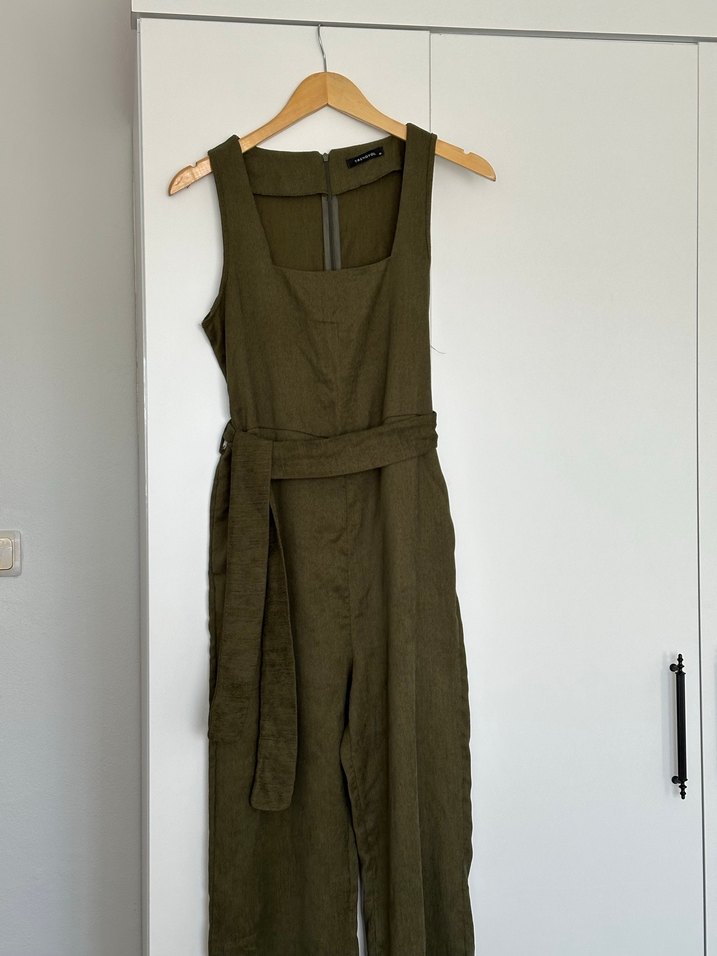 Kadın Haki Kemerli Askılı Tulum 36 beden - Görsel 2