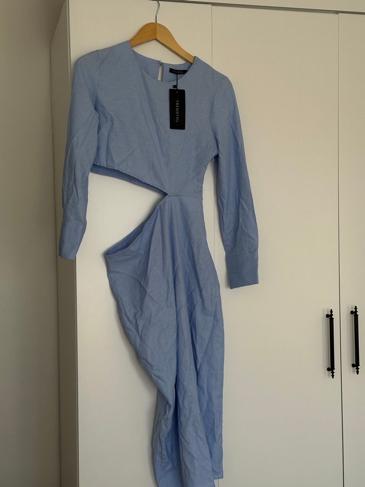 Mavi dut put elbise Uzun Keten Elbise 36 beden hiç giyilmedi - Görsel 2