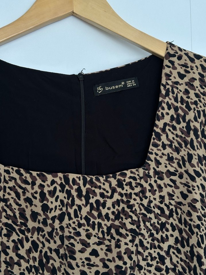 Leopar Desenli Uzun Kollu Mini Elbise M beden - Görsel 2