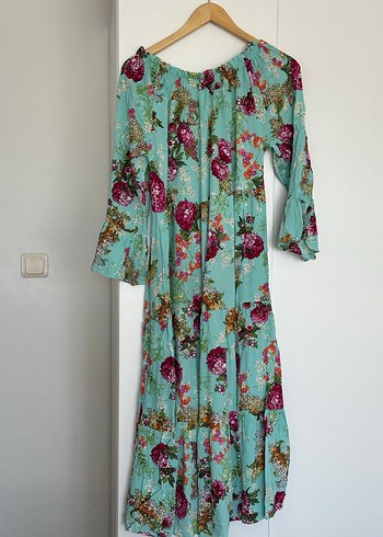 Uzun Turkuaz Bohem Elbise - Görsel 3