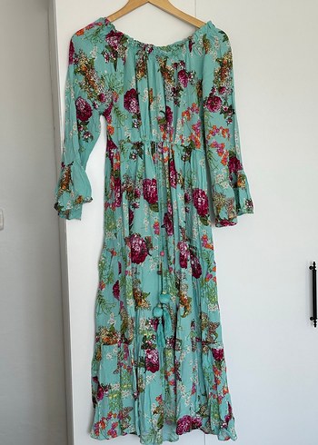 Uzun Turkuaz Bohem Elbise - Görsel 2