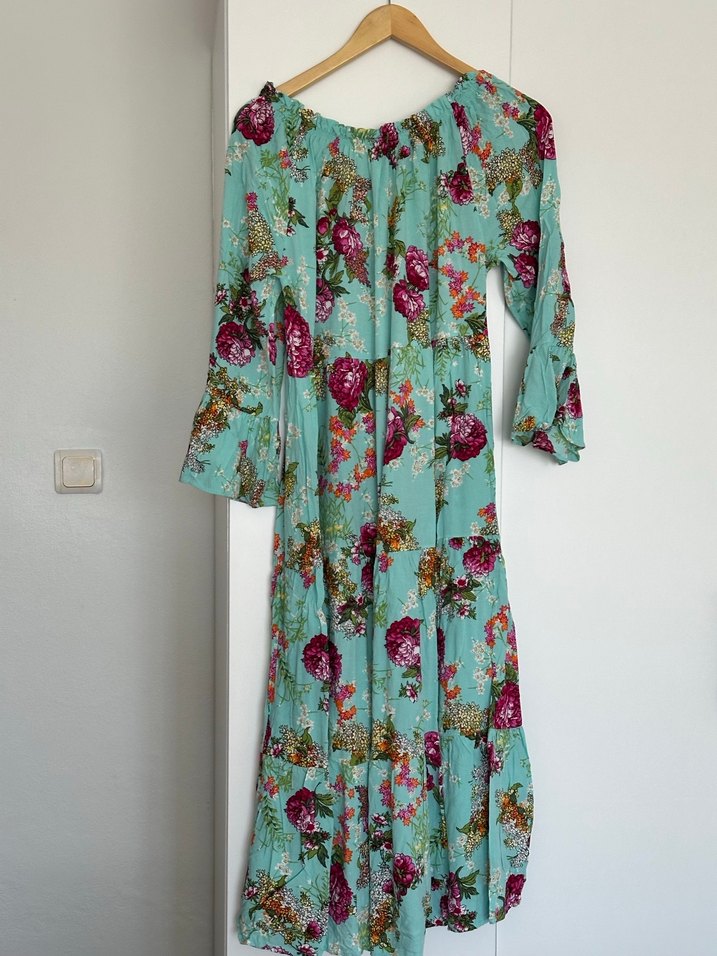 Uzun Turkuaz Bohem Elbise - Görsel 3