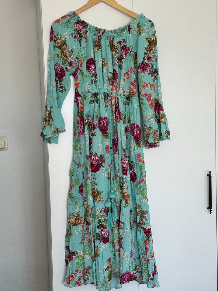 Uzun Turkuaz Bohem Elbise - Görsel 2