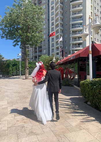 m Beden Straplez Bohem Uzun Beyaz Gelinlik