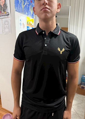Diğer Siyah Düğmeli Erkek Polo yaka Tişört