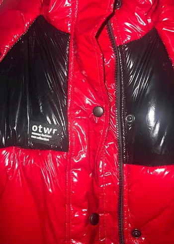 Düğmeli Kırmızı Sokak Stili Kadın Kışlık Mont - Görsel 4